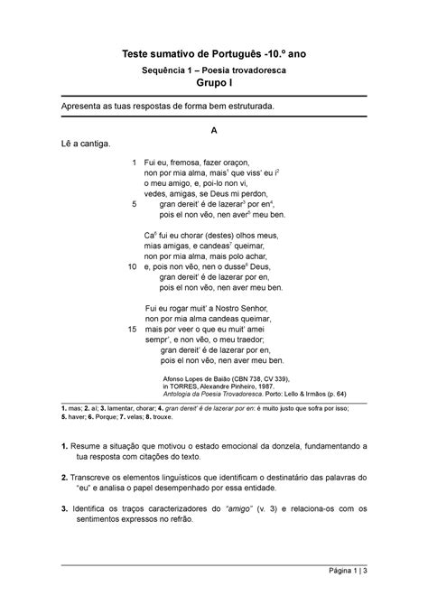 Portugues ficha de resumos Teste sumativo de Português 10 º ano