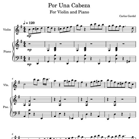 Por Una Cabeza Tango Violin Piano Carlos Gardel Sheets Score