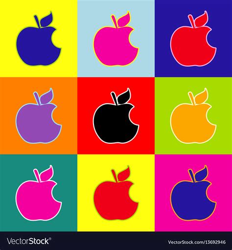 Bite Apple Sign Pop Art Style Colorful Royalty Free Vector