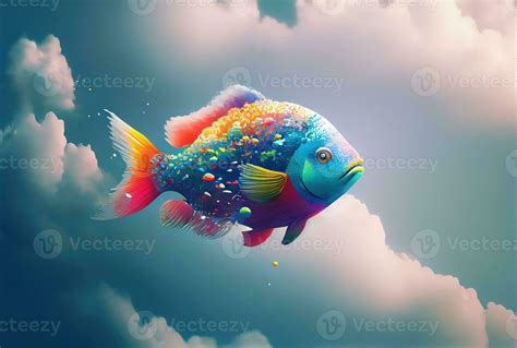 Rainbow color fish swimming in the sky with cloudy background. 23901572 ...