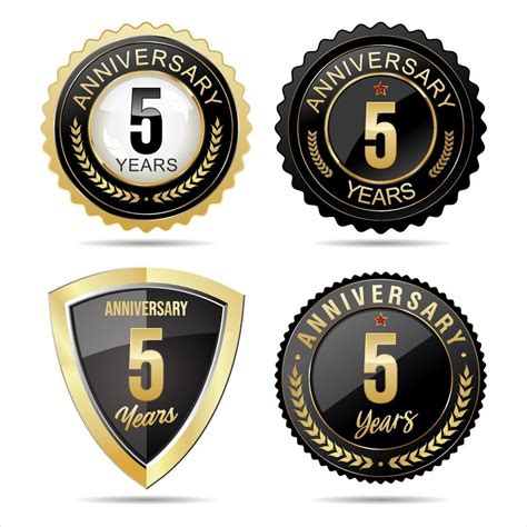 Collection Of Anniversary Golden Badges And Labels Vector Illustration