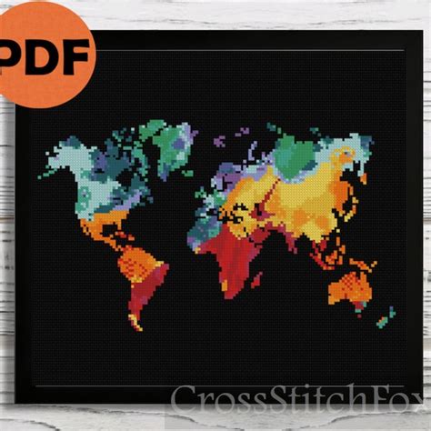 World Map Cross Stitch Pattern Etsy