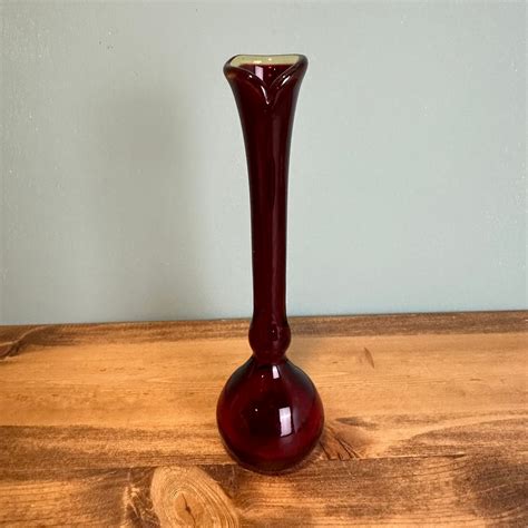 Red Blown Glass Bud Vase Nice Quality Red Bud Vase Swung Vase Mid