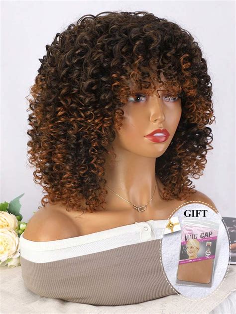 14inch Short Curly Afro Wig With Bangs For Women Kinky Curly Hair Wig