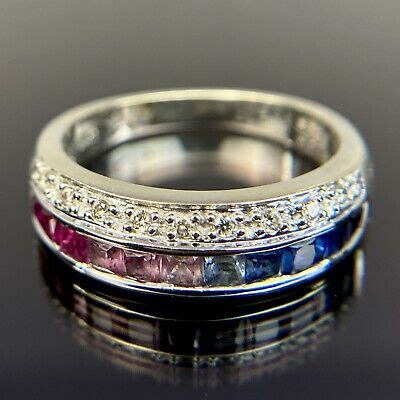 Le Vian 14k Multi Color Sapphire Ruby Diamond White Gold Ring Band