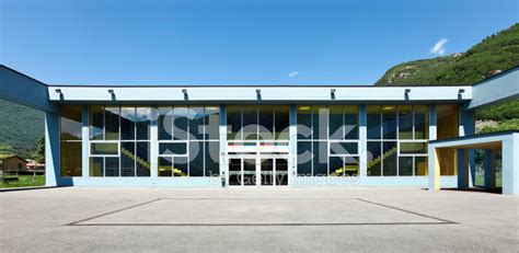 Public School Building From The Outside Entry Gym Stock Photo