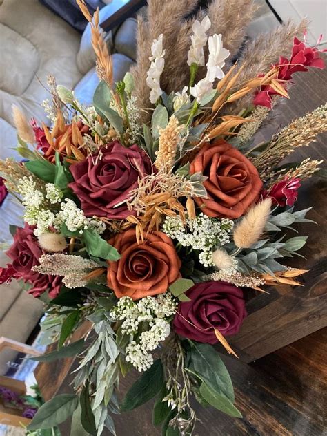 Terracotta And Burgundy Fall Wedding Bouquet Burnt Orange Etsy