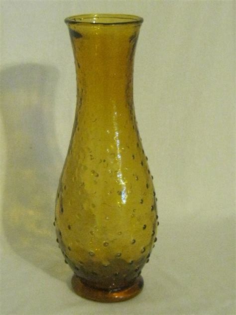 Tall Amber Hobnail Vintage Vase