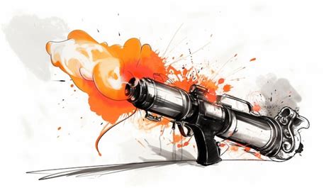 Premium AI Image | A drawing of a gun with a spray of orange paint and ...