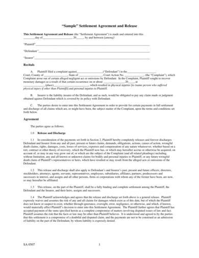 Free Settlement Agreement Templates In Pdf Ms Word