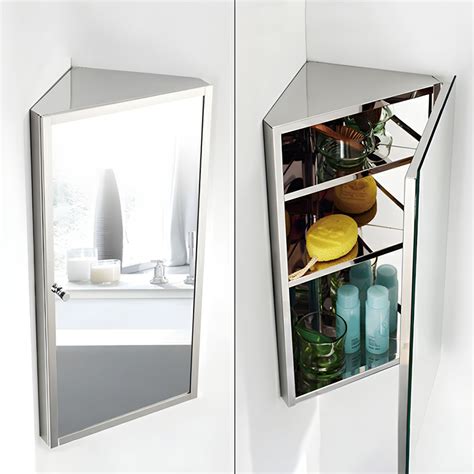 Modern Stainless Steel Corner Medicine Cabinet With Soft Close Hinges And 3 Shelves