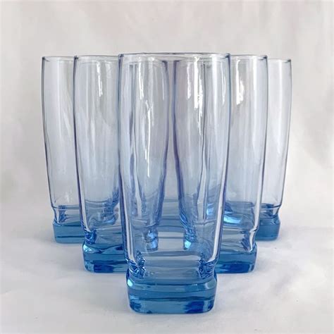 Carrington Misty Blue 16 Oz Coolers Glasses Set Of Six Libbey Glass Company Sixteen Ounce Oz