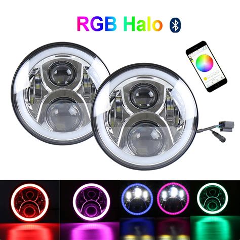 7inch 60w Led Projector Headlamp Rgb With Bluetooth Remote For Harley