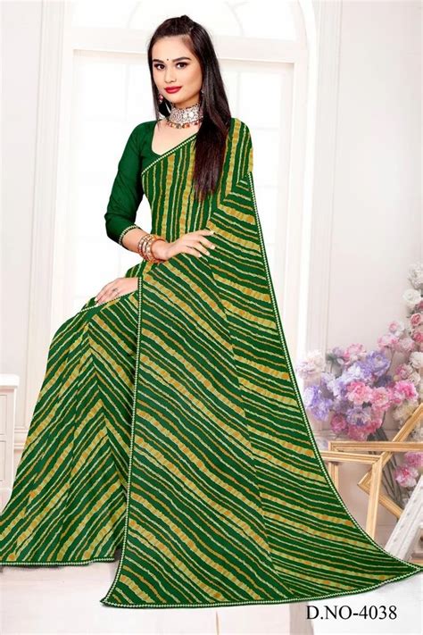 Green Strip Print Cotton Saree 6 M With Blouse Piece At Rs 250 In Surat