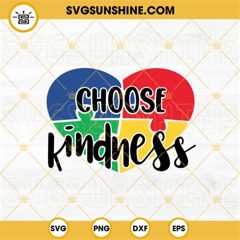 Choose Kindness Svg Puzzle Piece Heart Svg Autism Awareness Month Svg