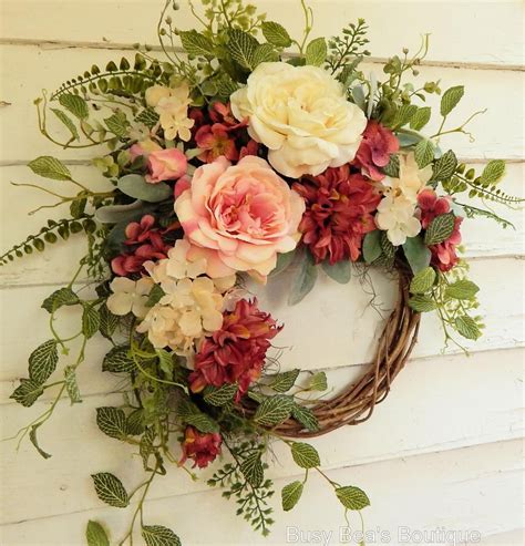 Front Door French Country Wreath Silk Flower Wreath Rose Etsy Silk