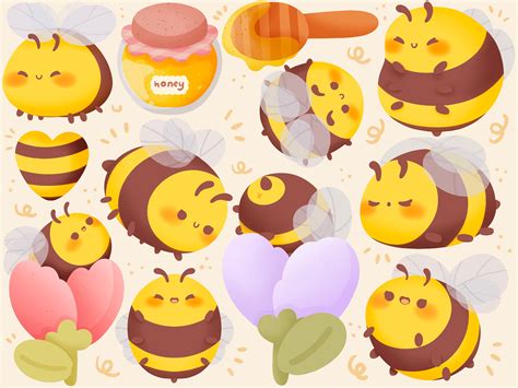 Cute Kawaii Printable Honey Bee Clipart Commercial Use Png Etsy