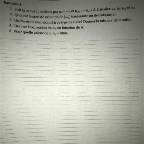 Exercice 1 1 Soit la suite un définie par uo 5 et Un 1 Un 3