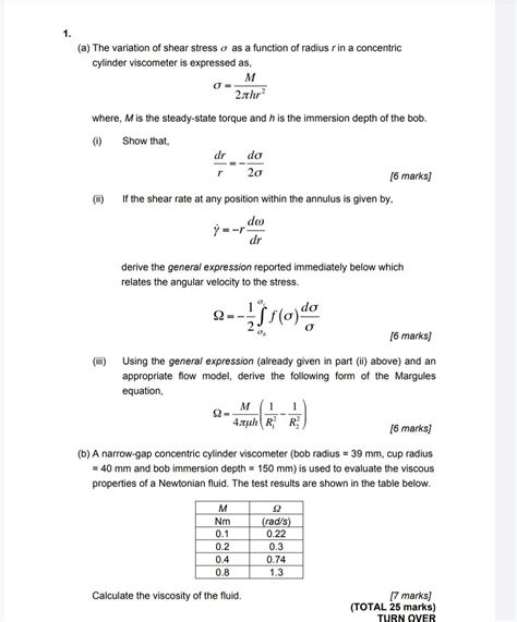 Solved A The Variation Of Shear Stress As A Function Chegg