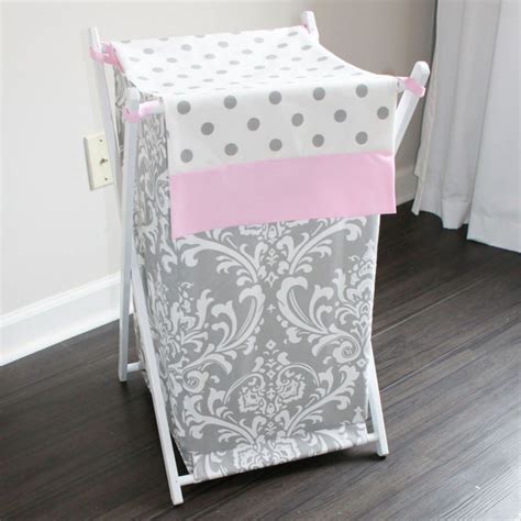 Pink Gray Damask Custom Nursery Hamper Cover Nursery Hamper Custom