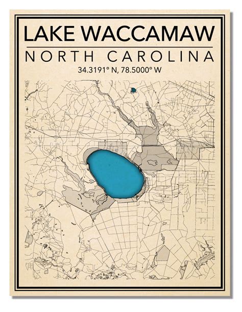 Wall Art Map Lake Waccamaw NC - Etsy