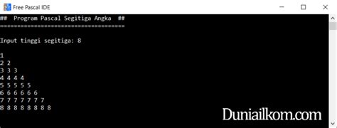 Latihan Kode Program Bahasa Pascal Membuat Segitiga Angka