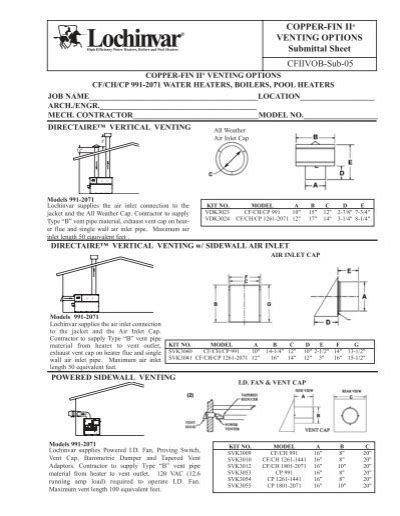 COPPER FIN IIÂ VENTING OPTIONS Submittal Sheet Lochinvar