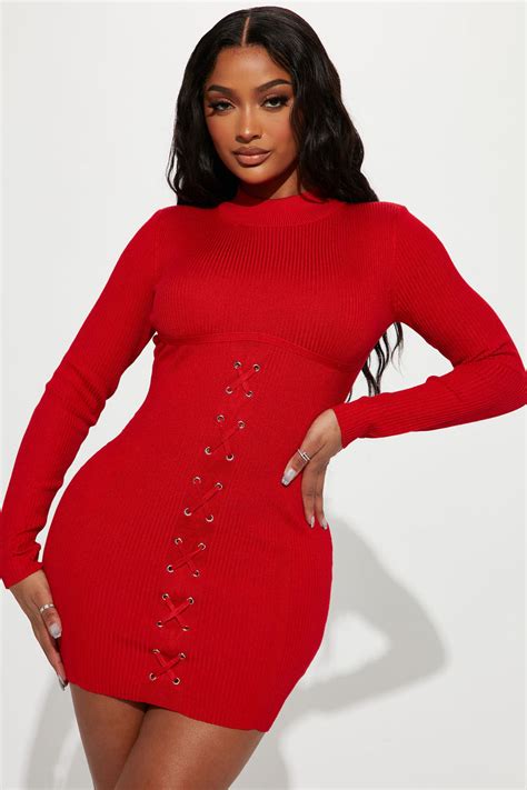 Izabella Sweater Mini Dress Red Fashion Nova Dresses Fashion Nova