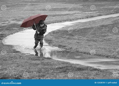 Boy Running In The Rain Stock Image Image Of Child Precipitation