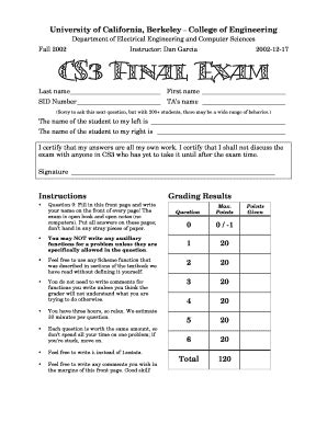 Fillable Online Hkn Eecs Berkeley Cs Final Exam Hkneecsberkeleyedu