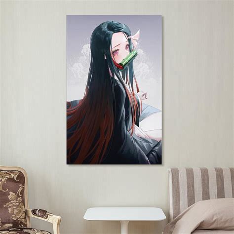 Nezuko Kamado Poster Long Haired Girl Biting Bamboo Tube Demon Layer
