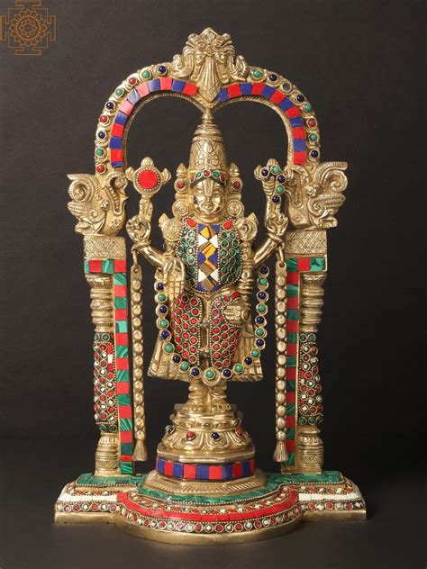 14 Lord Venkateswara With Arch Brass With Inlay Work Exotic India Art