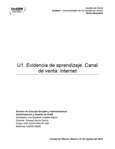 GCAV U1 EA ANCN Evidencia De Aprendizaje De La Unidad 1 Unidad 1