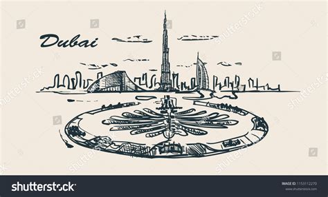 Arab Emirates Dubai Skyline Hand Drawn Dubai Sketch Style Vector