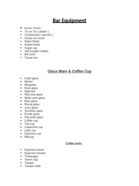 Bar Equipment Pdf Cooking Food And Wine