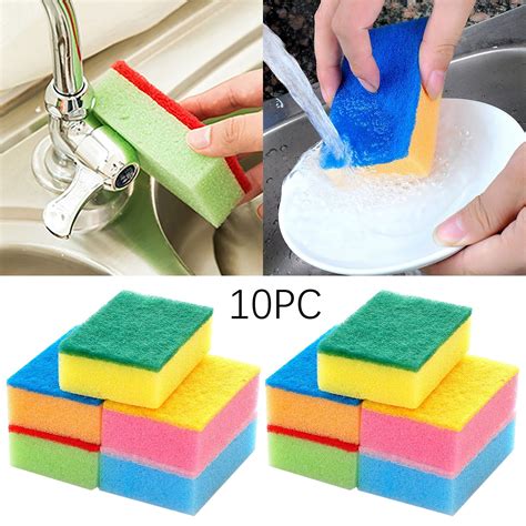 10pcs Kitchen Cleaning Brush Decontamination Cleaning Sponge Wipe Colorful Random Cleaning