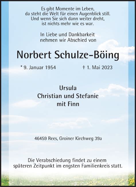 Traueranzeigen von Norbert Schulze Böing Trauer in NRW de