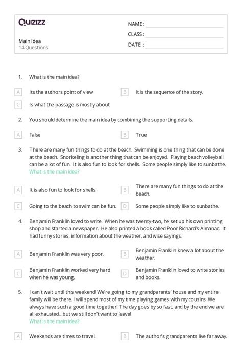 50 Identifying The Main Idea Worksheets For 5th Grade On Quizizz Free And Printable