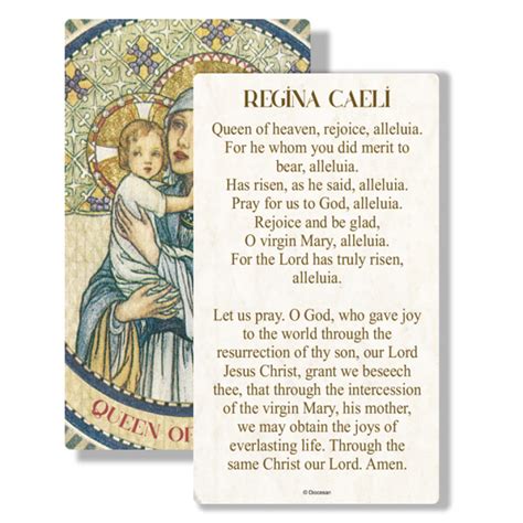 Regina Caeli Queen Of Heaven Prayer Card Diocesan