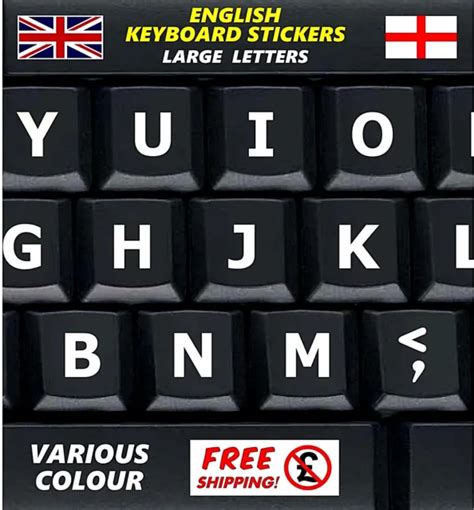 LARGE ENGLISH KEYBOARD Stickers UK White Letters Visually Impaired Children + £2.95 - PicClick UK