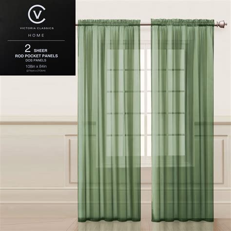 Two 2 Sage Green Sheer Rod Pocket Window Curtain Panels 108 W X 84 L Fully Hemmed Walmart