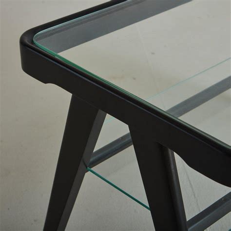 Two Tier Ebonized Wood Glass Side Table Italy 1960s For Sale At 1stdibs