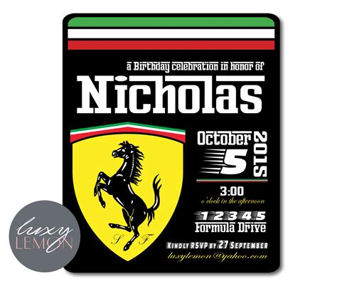 Ferrari Birthday Ferrari Party Ferrari Invitation By Luxylemon