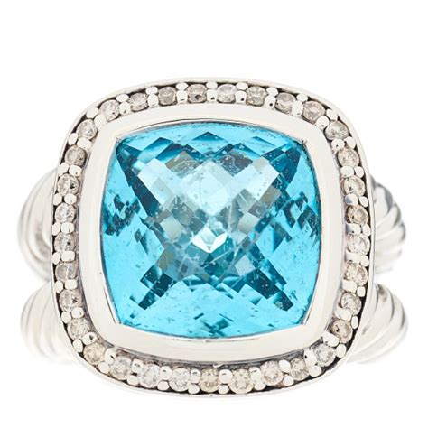 David Yurman Sterling Silver Diamond Blue Topaz Mm Albion Ring