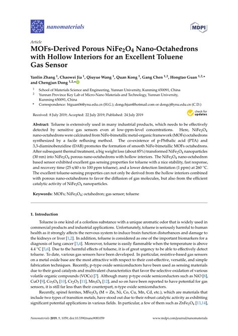 Pdf Mofs Derived Porous Nife2o4 Nano Octahedrons With Hollow