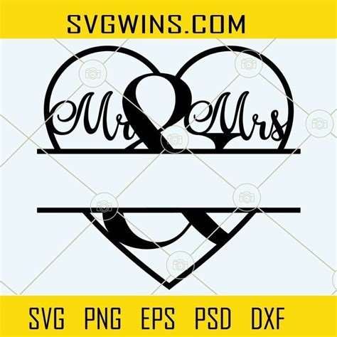 Split Mr Mrs Love Heart Name Frame Monogram Svg Mr And Mrs