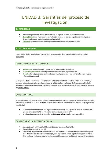 Unidad Garant As Del Proceso De Investigaci N Fiabilidad Y Validez