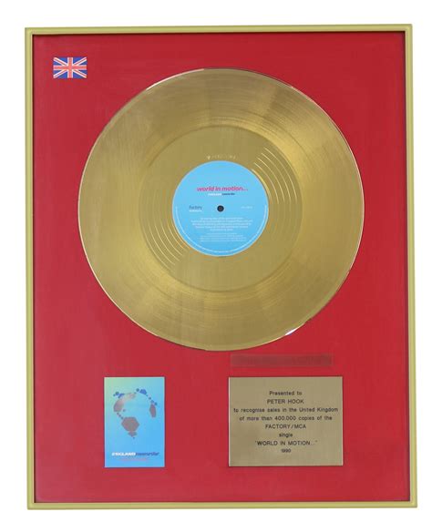 Lot 50 New Order World In Motion Uk Gold Disc Award