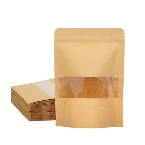 Custom Ziplock Biodegradable Kraft Paper Food Stand Up Pouch With Clear