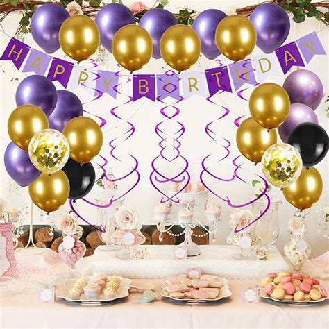 Amazon Purple Gold Birthday Decoration Set Happy Birthday Banner